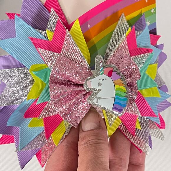 Unicorn Rainbow Hair Bows Tie Dye Clip On Barrettes Girl Core Stocking Stuffer - Picture 4 of 8
